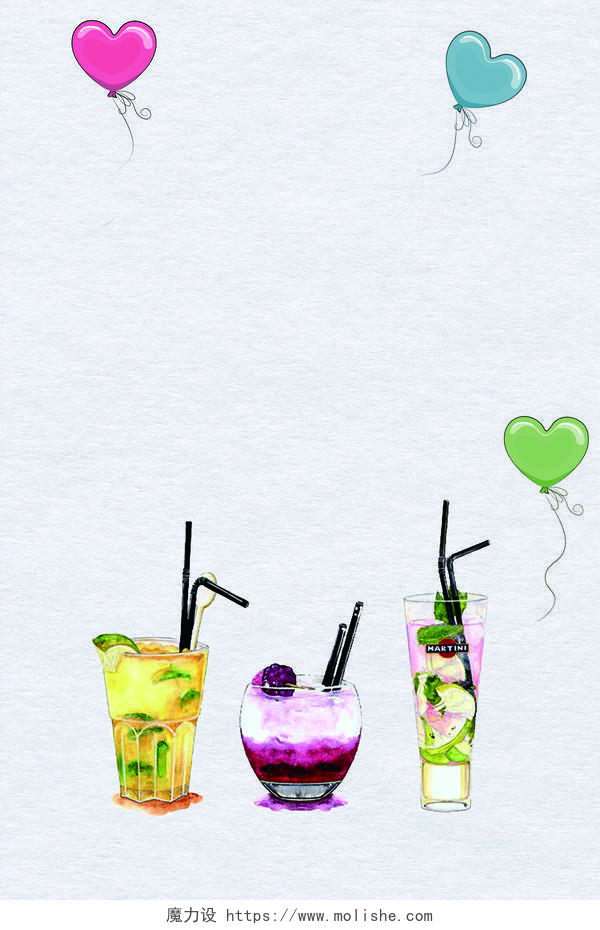 简约水彩水果饮料气球夏日饮品海报背景